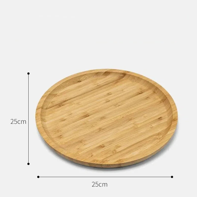 Square and Round Bamboo Storage Tray for Home Use, Tea Coffee Cup Tray Breakfast Dinner Plate Bread Fruit Cake Food Serving Tray