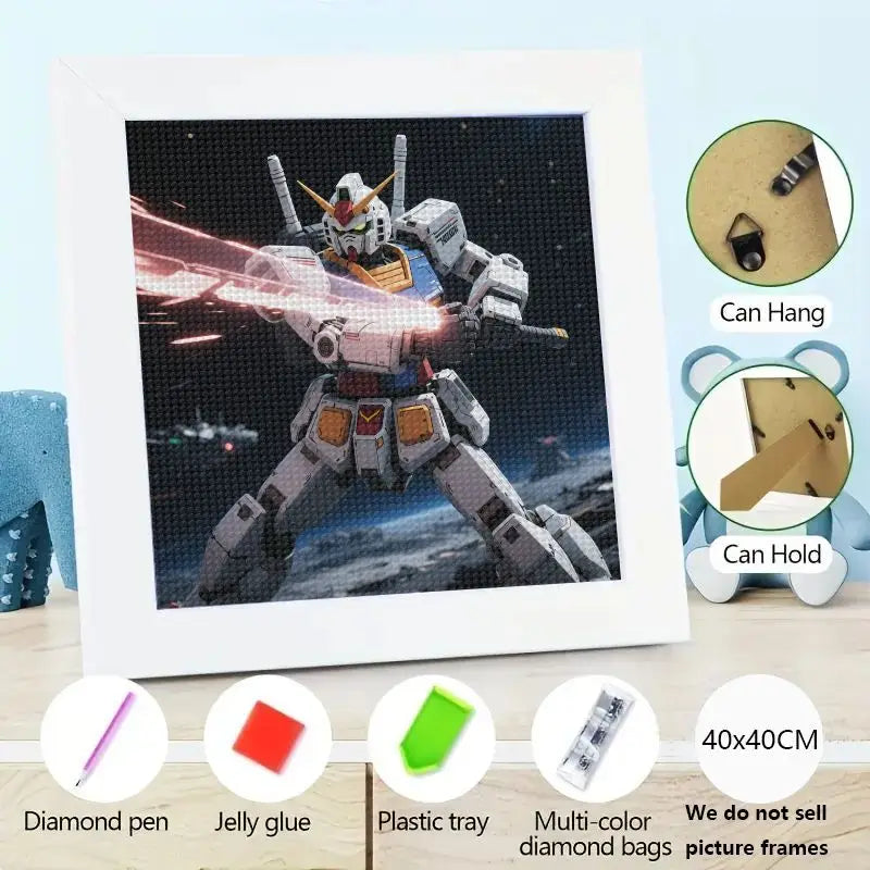 1PC 5D Diamond Painting Kit, Gundam RX-78-2 Mobile Suit Mecha Robot Anime Art Full Drill DIY Diamond Picture for Wall Decor, Spa