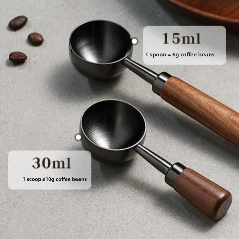 15/30ml Round Head Measuring Spoon Stainless Steel Wooden Handle Measuring Cup Measuring Accessory Home Kitchen Baking Tools