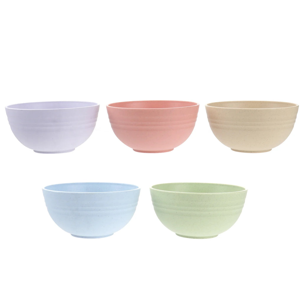 5Pcs Wheat Straw Salad Bowl Set 12cm Lightweight Shatterproof Mixing Bowls Soup Fruit Noodle Container Fruit Salad Bowl
