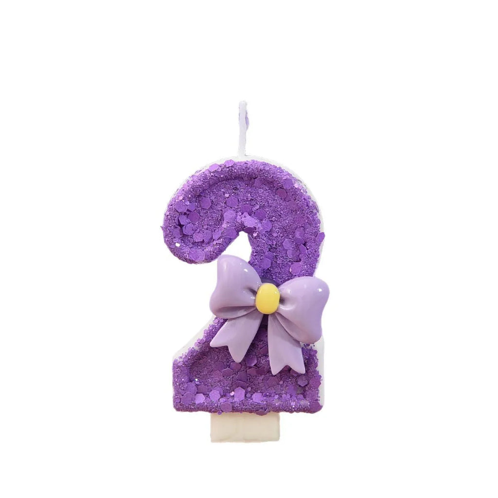 Purple Birthday Candles. Bow Number Candles. Birthday Cake Decoration, First Birthday Party Candles, Princess Butterfly