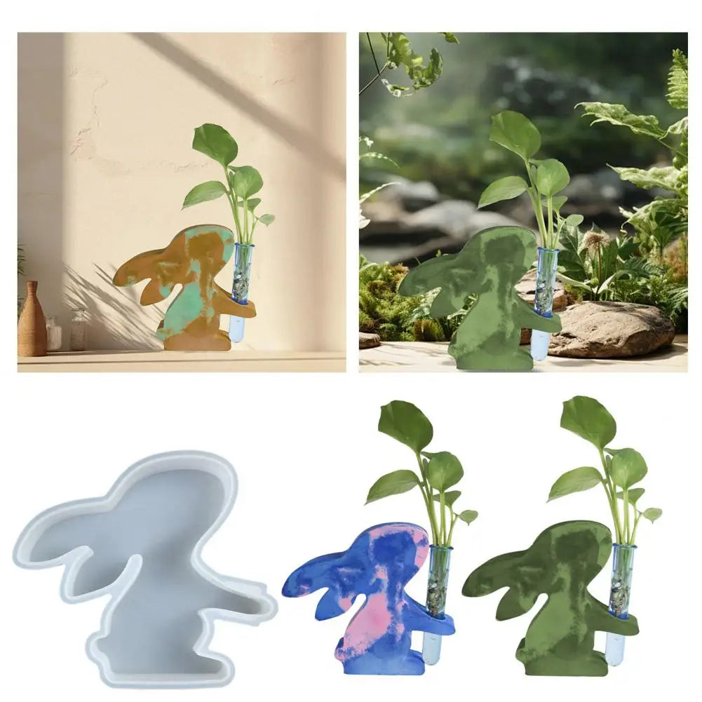 1 Pc Bunny Flower Vase Mold Easter DIY Resin Casting Kit with 3 Hydroponic Plants Test Tube Rabbit Propagation Station