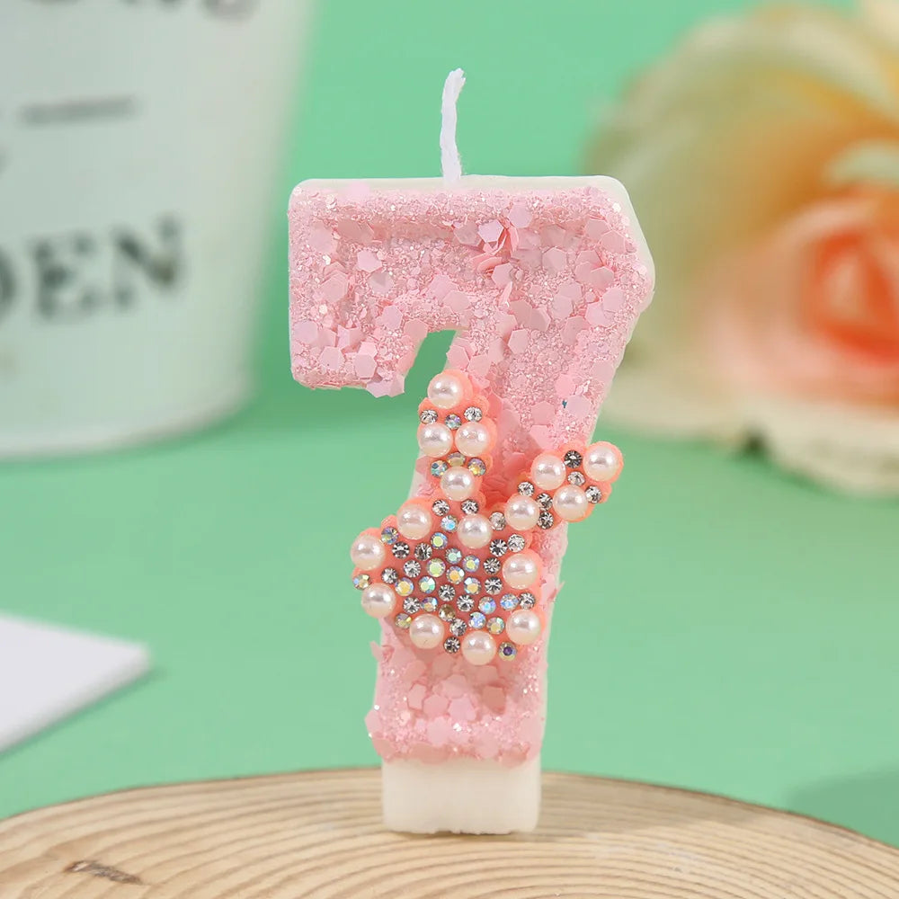 Pearl Hot Diamond Rabbit Ear Cake Candle Creative Handmade DIY Pink Girl Heart Digital Candle Party Wedding Atmosphere Decor