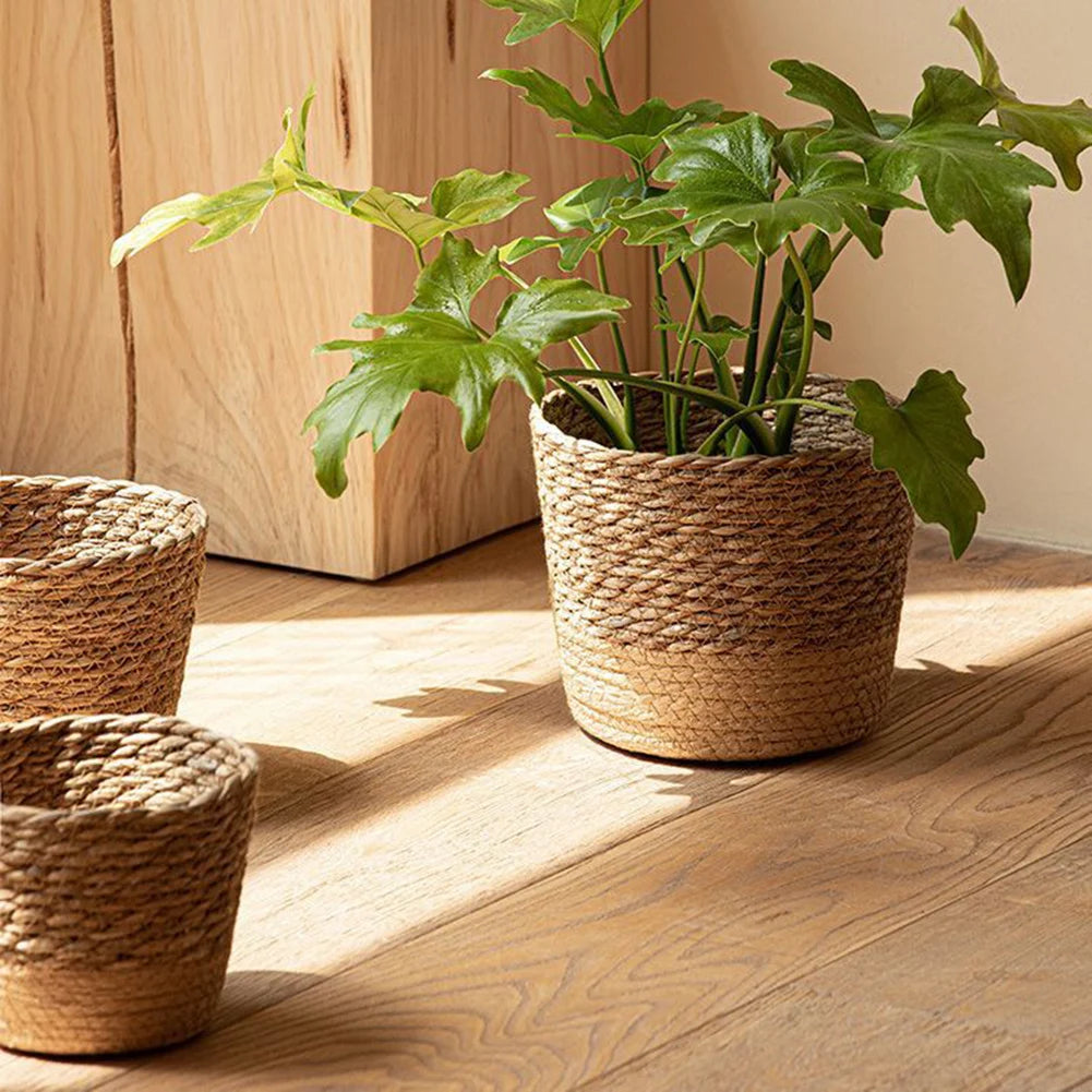 Straw Weaving Flower Plant Pot Wicker Basket Rattan Flower pot Storage Basket Garden Handmade Woven Planter Pots For Plants