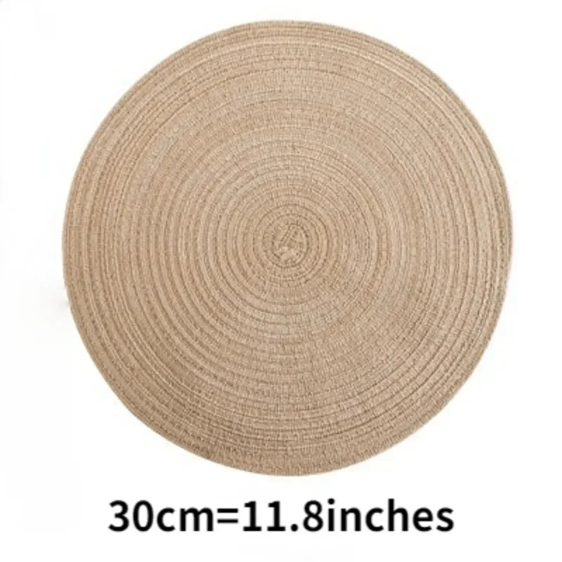 1pcs Round Table Mat Woven Ramie Placemats Anti Slip Dining Table Mats Non-Slip Tableware Bowl Pads Kitchen Drink Cup Coasters