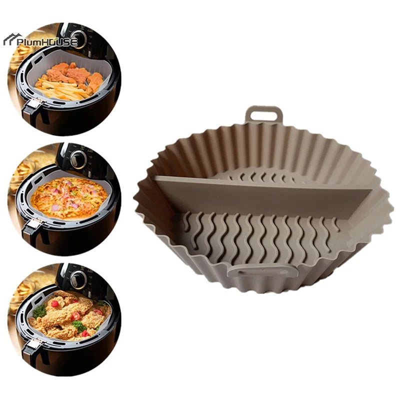 1Pcs Silicone Air Fryer Oven Baking Tray Pizza Fried Chicken Basket Pad Air-fryer Pot Food Plate Reusable Airfryer Pan Liner