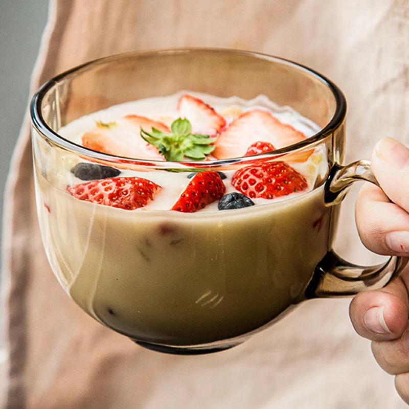 480ml Transparent Creative Glass Coffee Tea Mug Drinks Dessert Breakfast Milk Cup Glass Mugs Handle Drinkware With Cup Lid Spoon