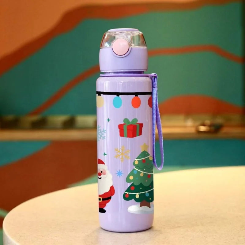 3D Print Christmas Water Bottle with Cute Santa Reindeer Design 700ML Cartoon Cute High Appearance Plastic Water Cup,Leak-Proof
