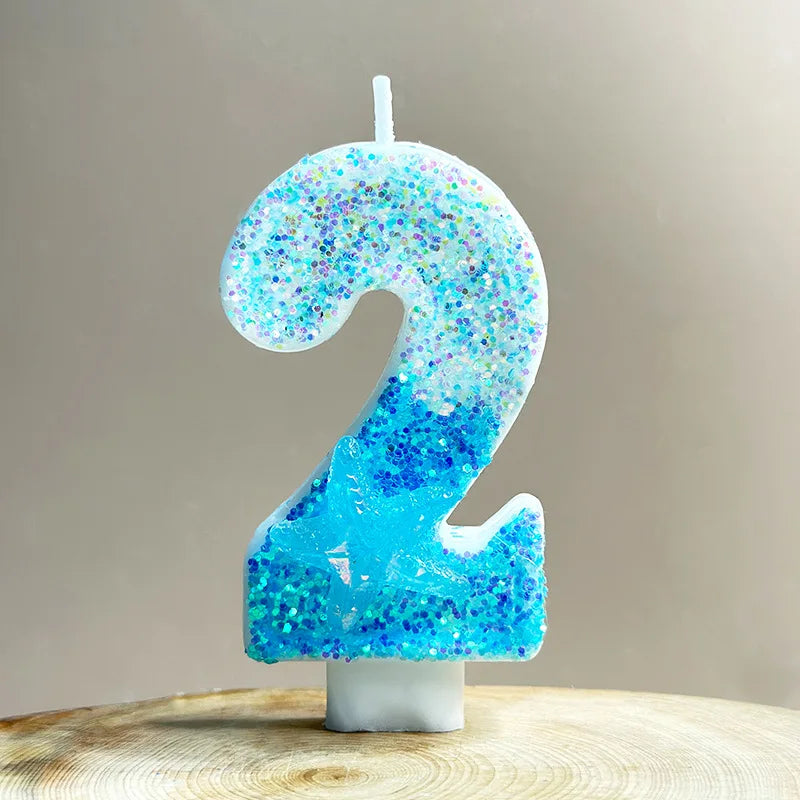 4x7.5cm Gradient Blue Starfish Digital Candle Cake 0-9 Birthday Candle Party Party Birthday Atmosphere Decoration