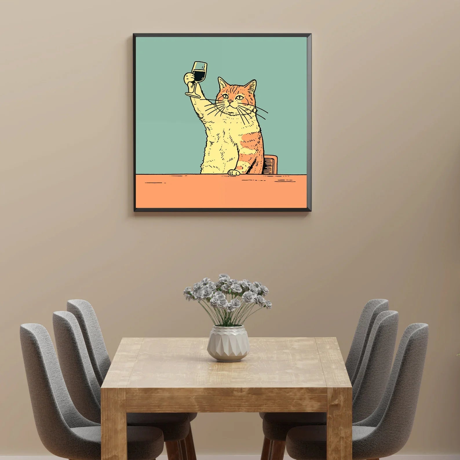 Funny Wine Cat Poster: Quirky Bar Cart Art for Bar Decor Cat Drinking Print Funny Cat Poster Yellow Wall Decor Gift for love