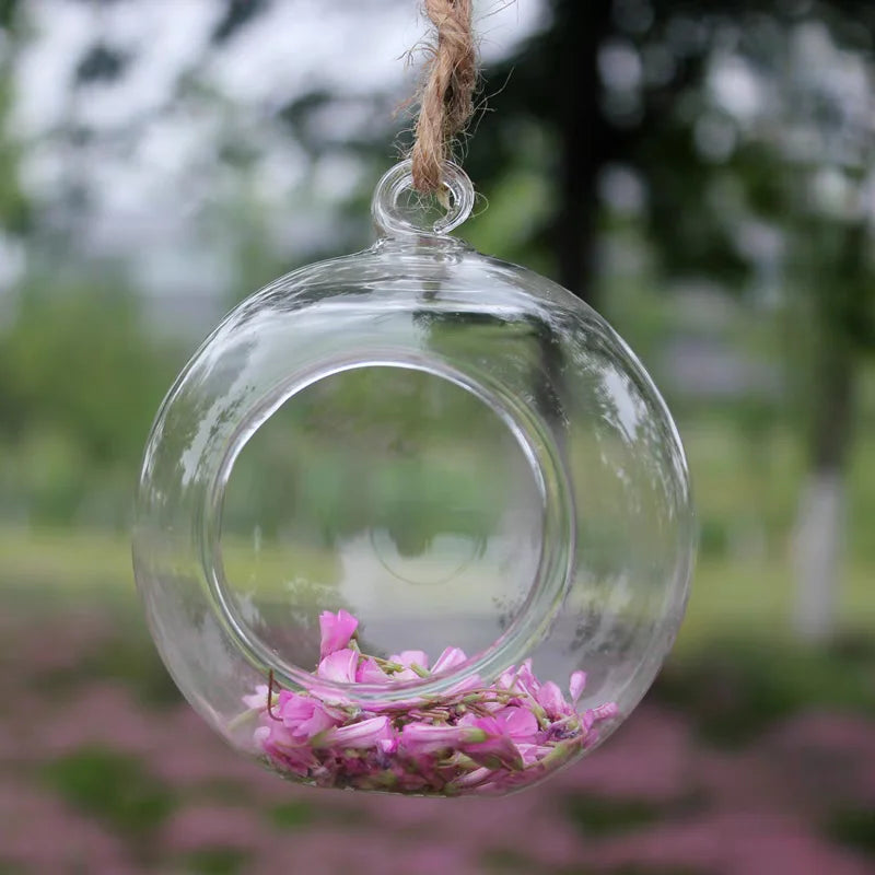 6/8/10cm Mini Hanging Glass Candle Holder Hollow Ball Opening Indoor Hanging Ball Plant Vase for Wedding Party Tree Decoration