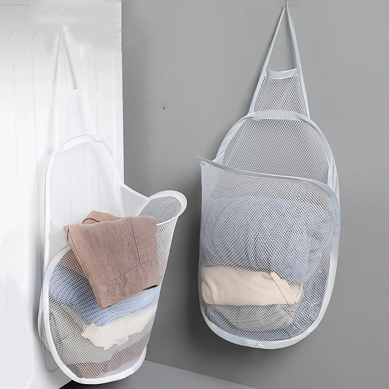 Wall Hanging Dirty Clothes Storage Basket Bathroom Foldable Clothes Baskets Dirty Clothes Net Pocket Laundry Organzier Mesh Bag