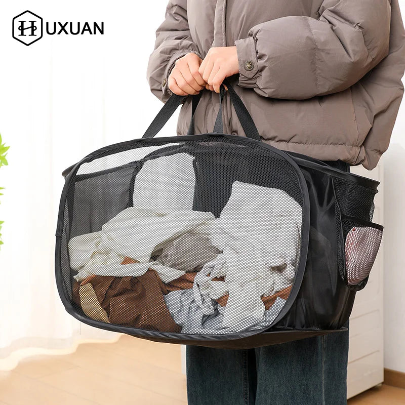 Extra-Large Mesh Laundry Hamper With Handles Foldable Versatile Storage Bag For Dirty Clothes In Multiple Rooms Laundry Baskets