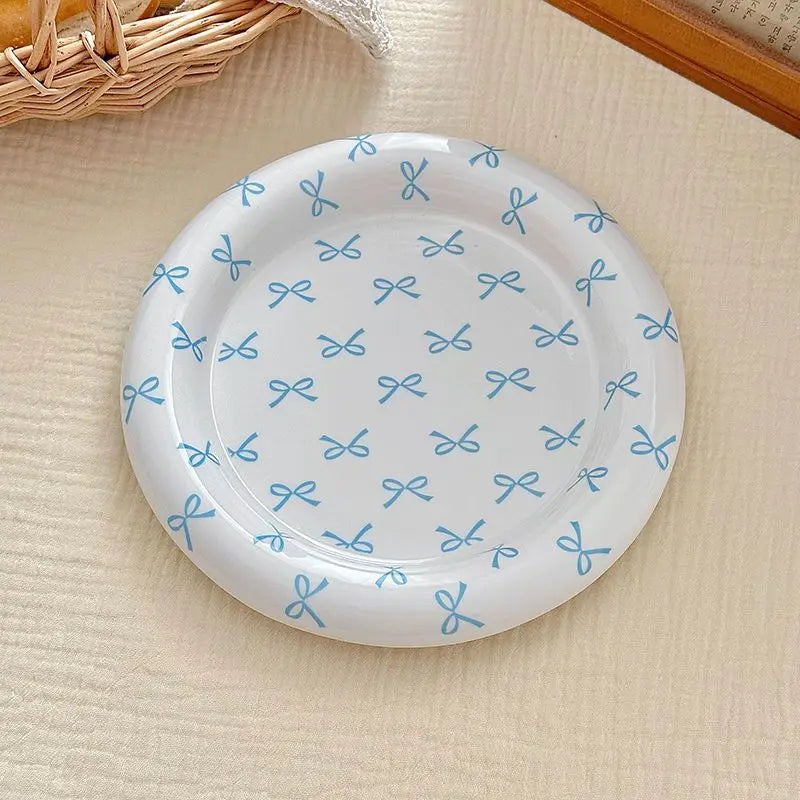 Korean Girl Heart Bow Dinner Plate，Pink Dessert Plate Breakfast Plate ，Salad Plate， Exquisite Afternoon Tea Dish