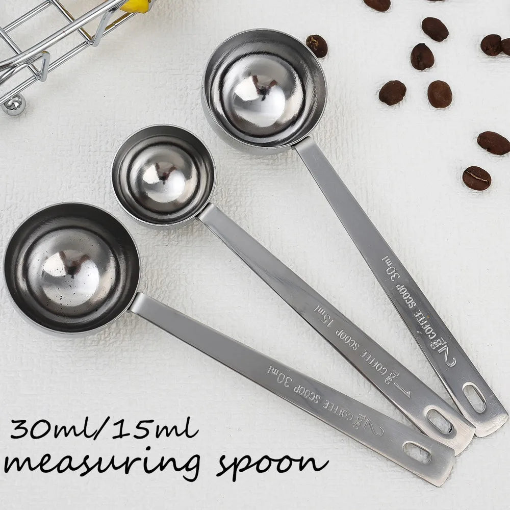 30/15ml Stainless Steel Coffee Scoop Thicken Tablespoon Measuring Spoon Long Handle Coffee Spoon for Cafe Making Kitchen Tools