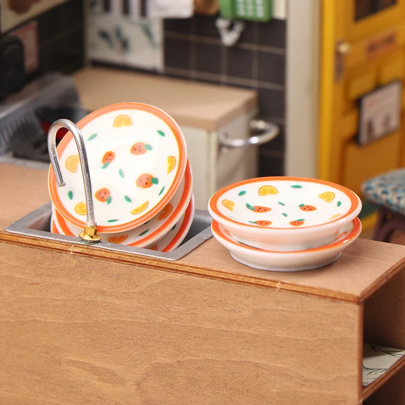 5Pcs 1/12 Dollhouse Mini Plates Dishes Model Dollhouse Simulation Kitchen Decoration Dolls House Accessories Pretend Play Toys