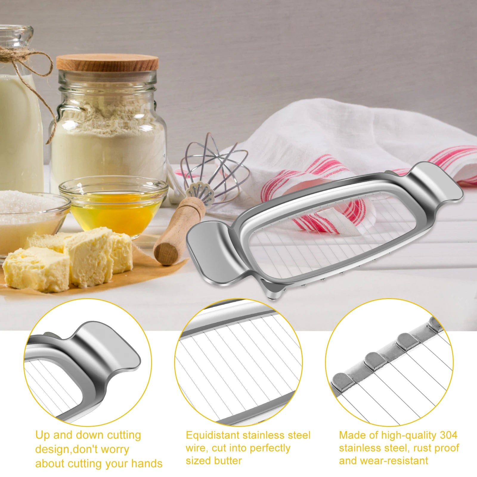 Butter Slicer Cutter Stainless Steel Cheese Slicer Multipurpose Wire Cheese Slicer Handheld Butter Slicing Tool Kitchen Gadgets