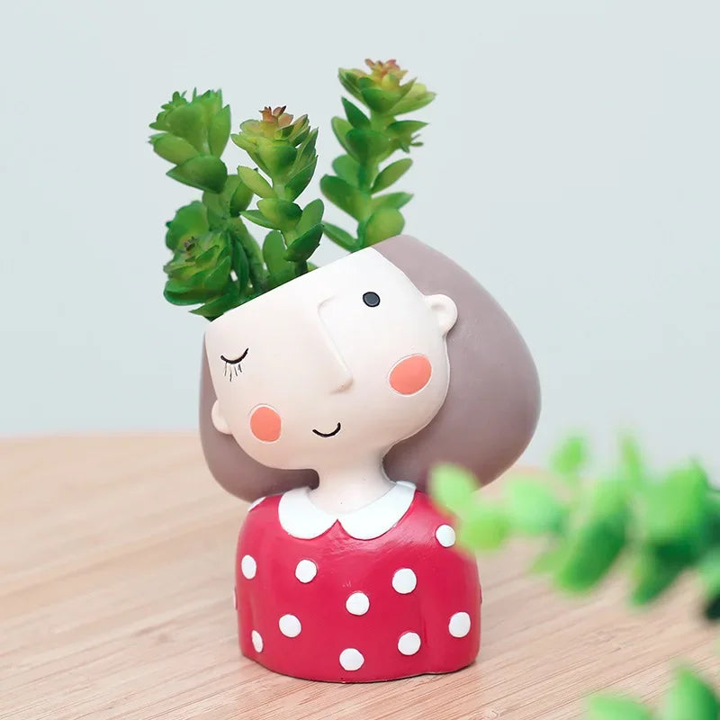 Lovely Girl Flower Pot for Succulent Cactus, Girls Portrait Planter Fairy Garden Pots Home Decor Desktop Figurines Ornament