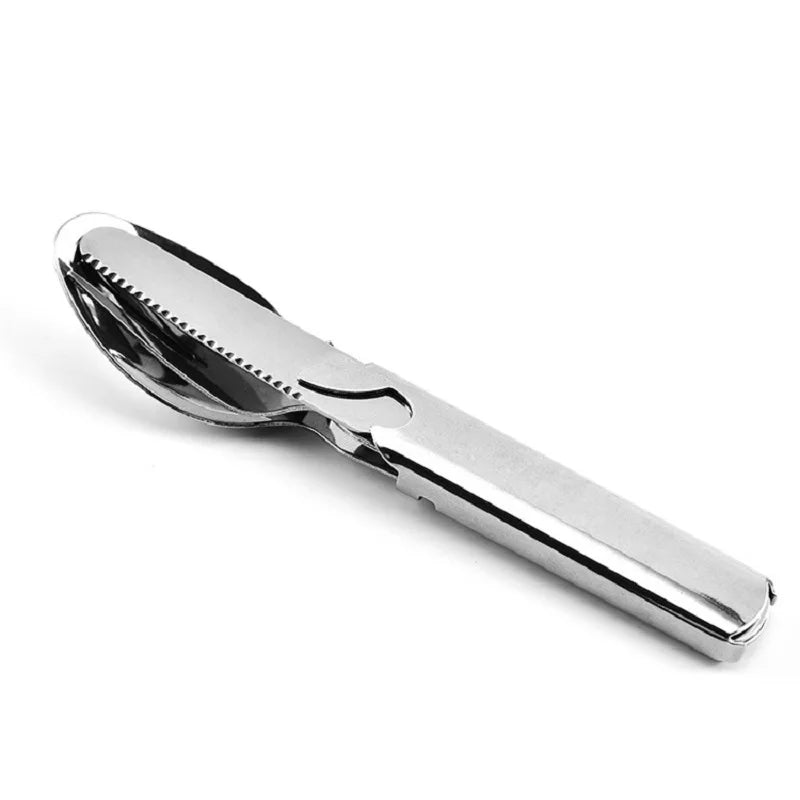 Stainless Steel Tableware Set Outdoor Household Knife Fork Spoon Travel Camping Portable Bottle Opener 4pc/set