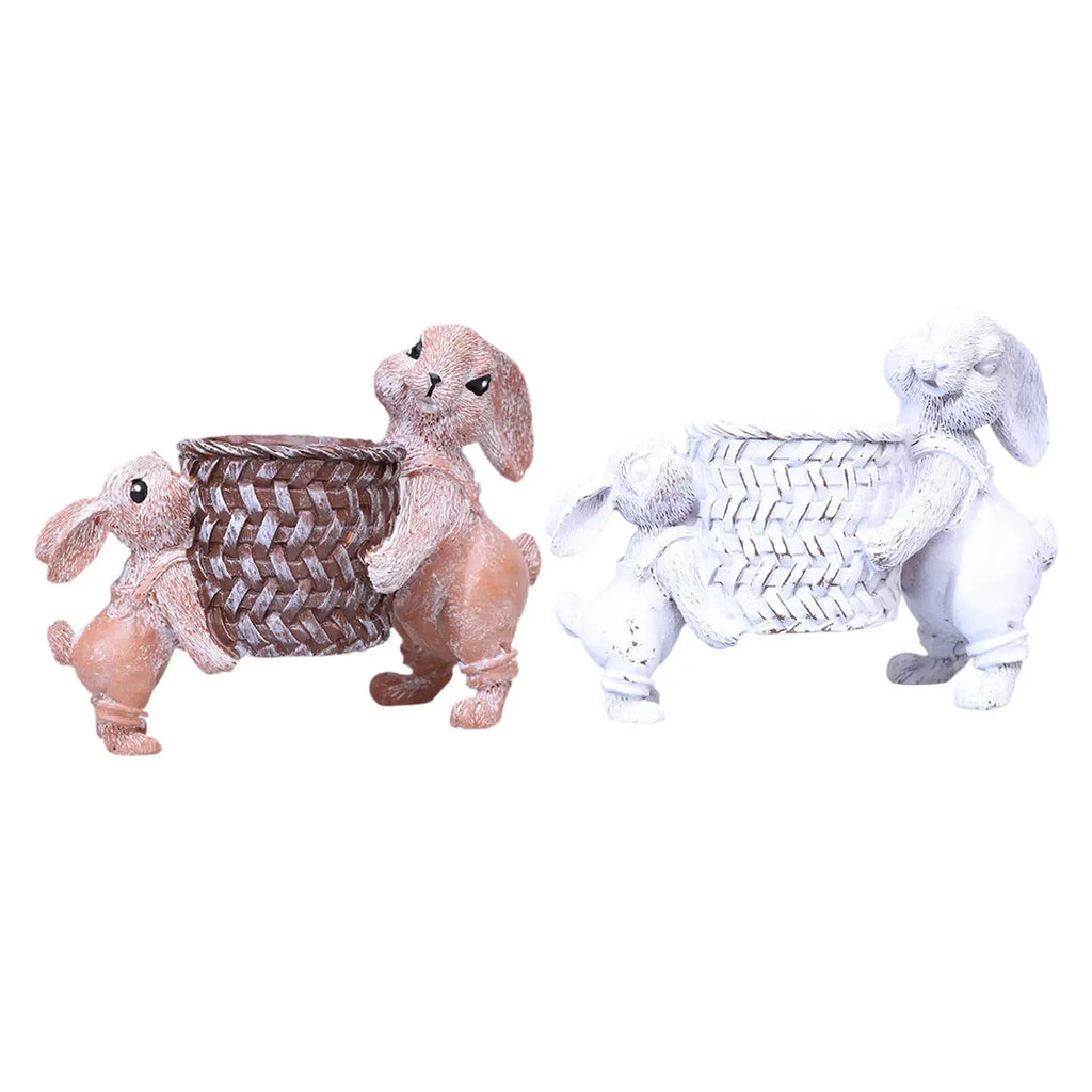 Easter Basket Table Ornament Planter Bunny Figurine for Flowerbed Home Yard