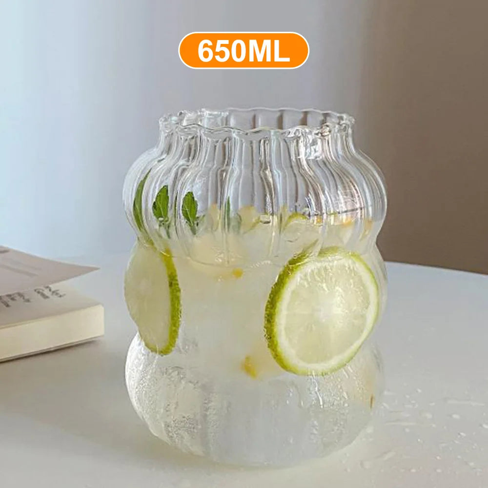 Coffee Cup Glass Cocktail Glasses Large Capacity Milk Drink Striped Juice Cup Heat-resistant Glass Cold Drink Cups 410ML 650ML