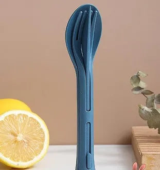 Wheat straw three in one portable children's knife, fork, spoon, family plastic spoon, wheat Western tableware set