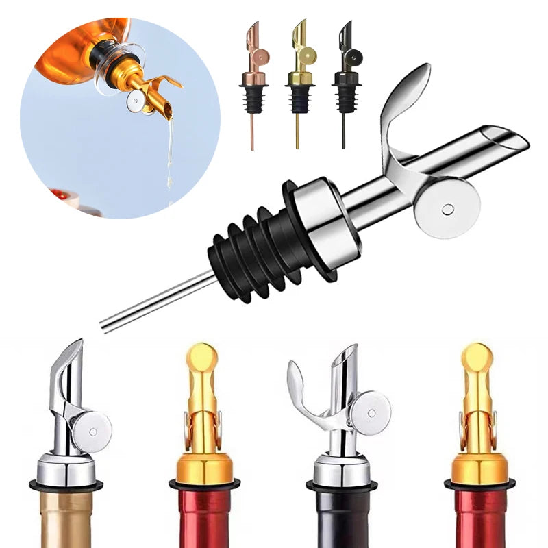 1PC Oil Bottle Stopper Cap DispenserStainless Steel Automatic Open Cap Pour Nozzle Sprayer Leak-Proof Wine Spout Kitchen Tool