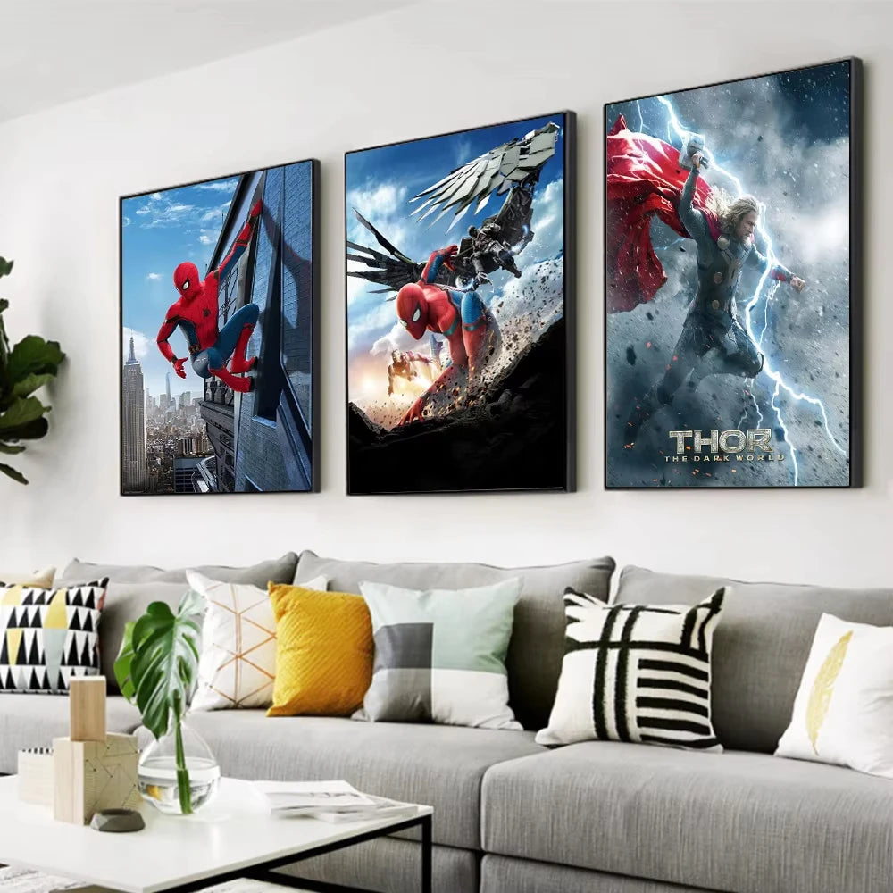 MINISO Marvel Superheroes Avengers Spider-Man Iron Man Parlor Bedroom Decorative Art Posters Wall Mural Canvas Painting Printing