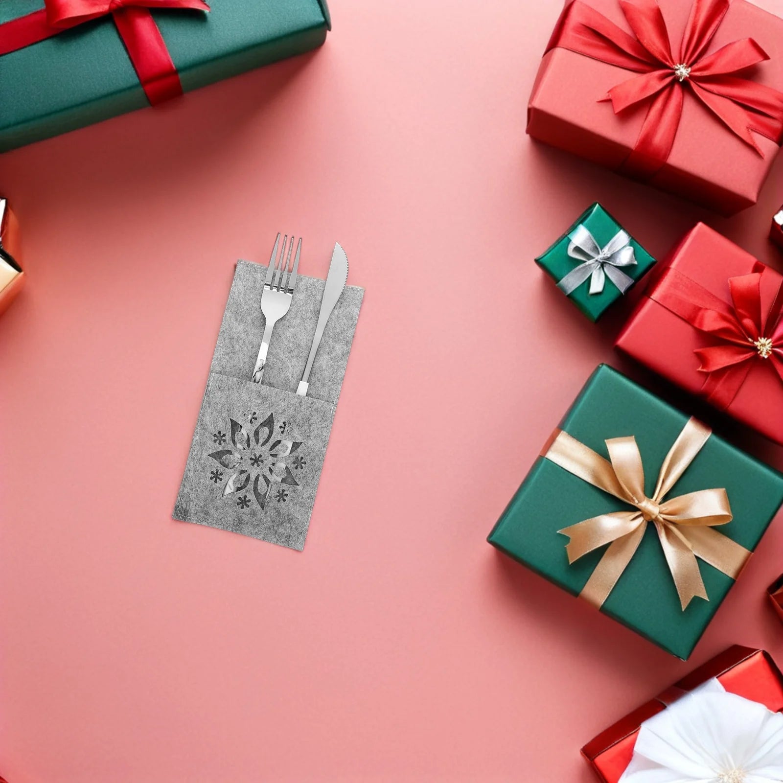 8Pcs Christmas Silverware Bags Rustic Utensil Pouches Cutlery Organizer Fork Spoon Holder Tableware Sleeve Festive Dinner