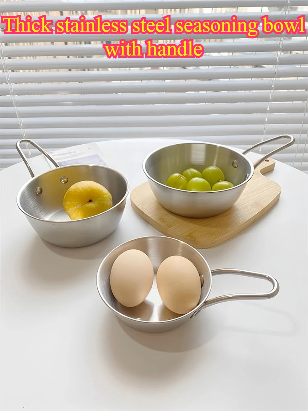 Thickened Stainless Steel Seasoning Bowl with Handle for Household Snacks Fruit Salad Hot Pot Dipping Bowl