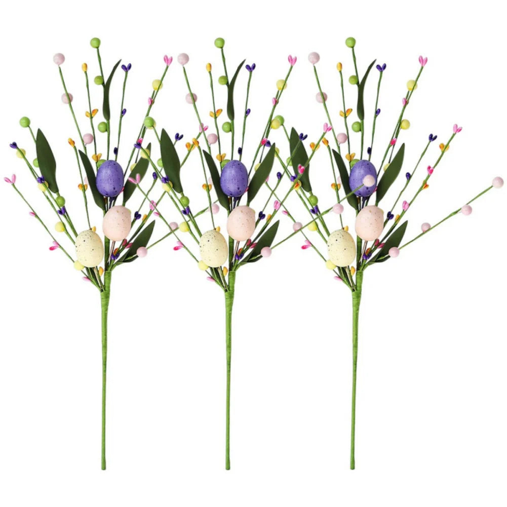 3pcs Artificial Easter Stems Window Decor Centerpiece Vase Colorful Picks Berry Stems with Easter Artificial Picks Decors