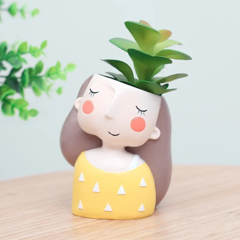 Lovely Girl Flower Pot for Succulent Cactus, Girls Portrait Planter Fairy Garden Pots Home Decor Desktop Figurines Ornament