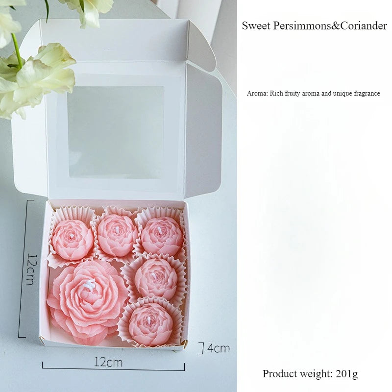 6pcs/box Handmade Peony Flower Aromatherapy Candle Set Soy Wax Aromatherapy Home Decoration Mother‘s Day Valentine's Day Gifts