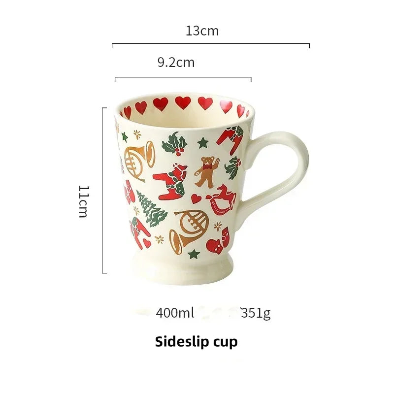 Christmas Ceramic Tableware Retro Bowls Plates Water Cup Breakfast Dessert Noodle Bowls Coffee Milk Cup Microwaveable Xmas Gift