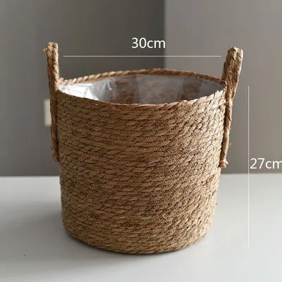 Handmade Woven Planter Basket Laundry Storage Decorative Basket Straw Wicker Rattan Seagrass Garden Flower Pot Storage Basket