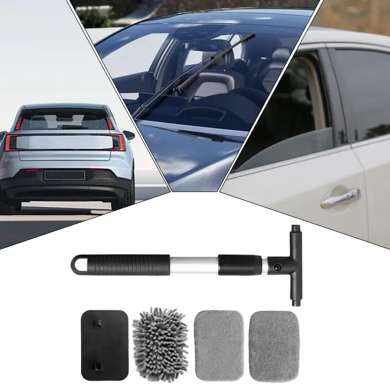 Window Cleaning Kit Car Glass Cleaner Wiper Telescopic Auto Dusting Maintenance Supplies For Rearview Mirror Glass Bathroom Home