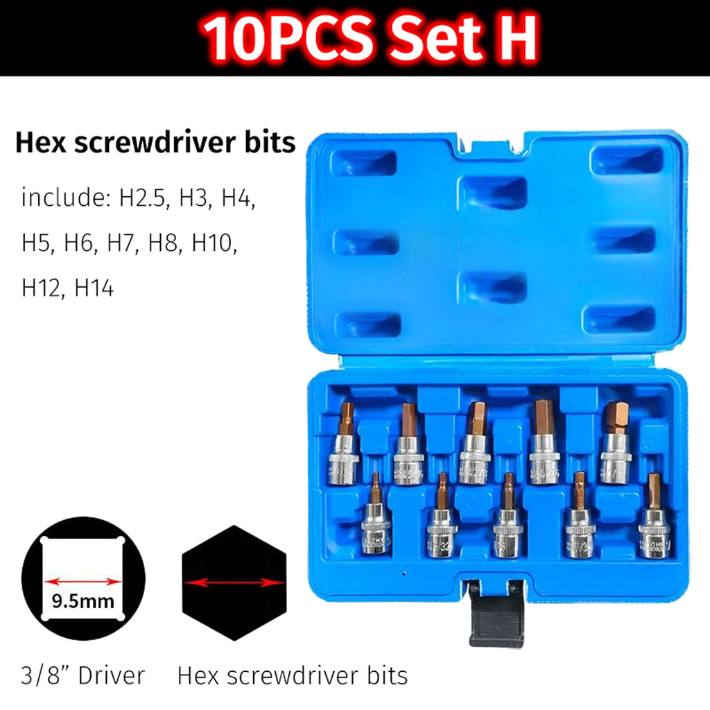 Torx Hex Screwdriver Bits Set 1/4 3/8 Inch Impact Drive Socket T10-T60 H2.5-H14