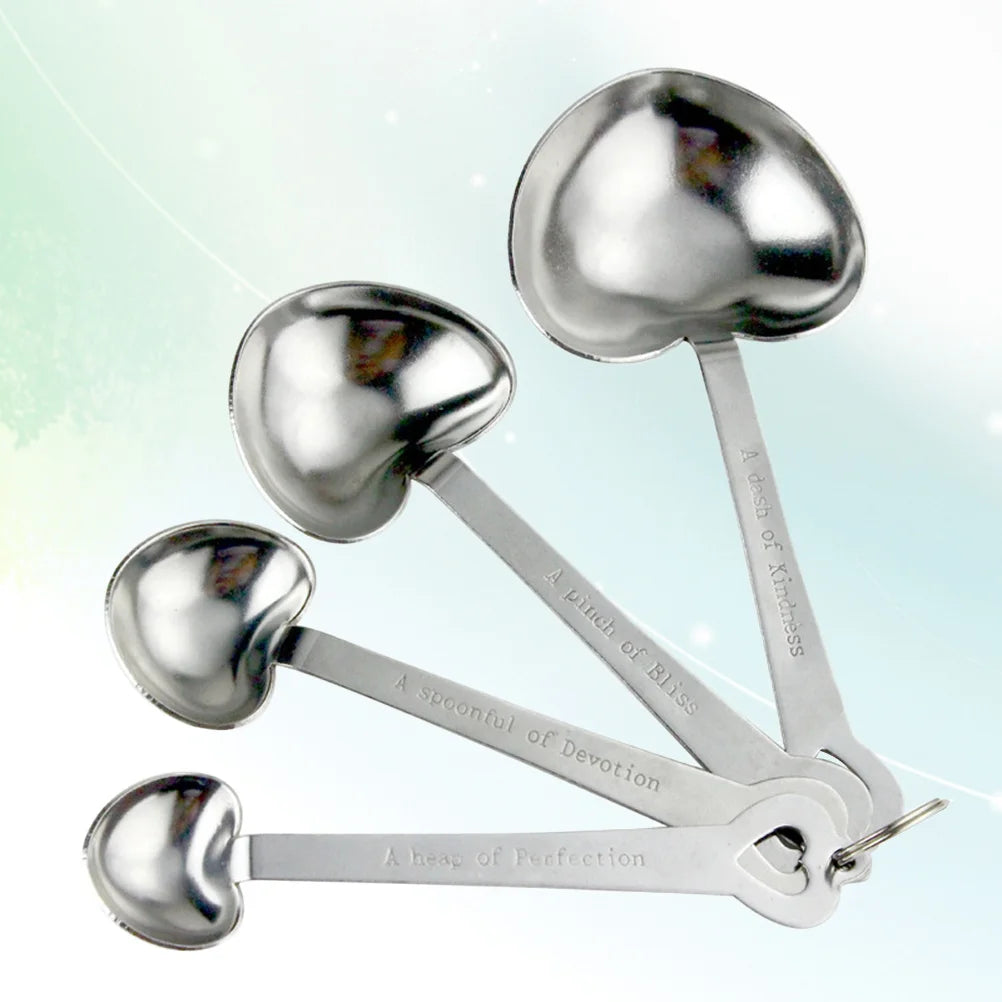 4pcs Stainless Steel Measuring Spoons Set Heart Shape Kitchen Tools For Baking Cooking Powder Spice Storage Stackable Rustproof
