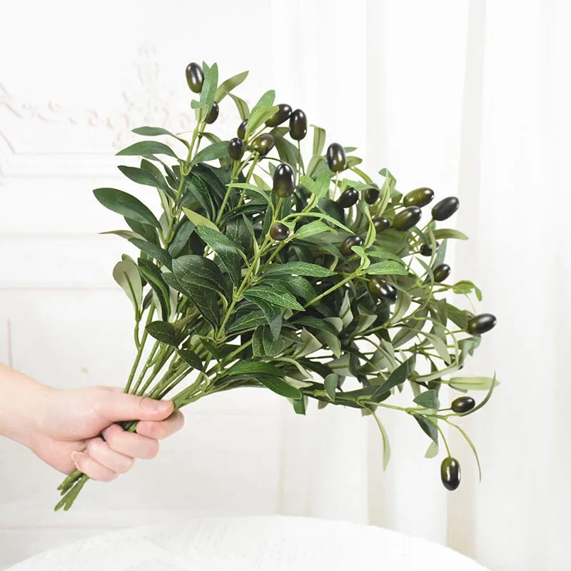 1/3/5Pcs Artificial Plant With Fake Fruit Olive Leaves Tree Branch For Home Garden Vase Decoration Wedding Bouquet Silk Flowers