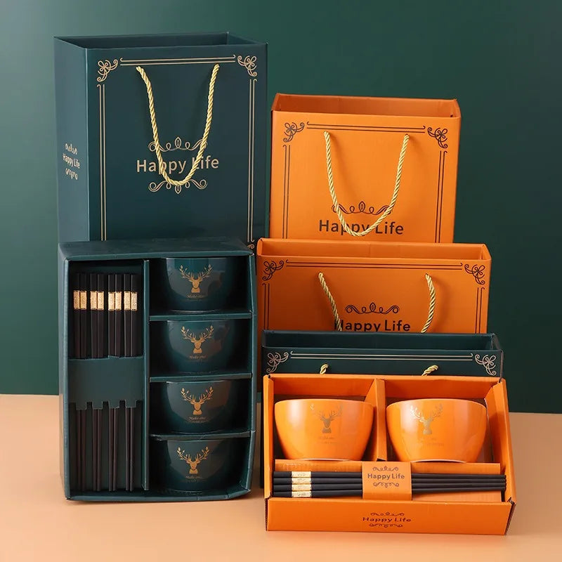 Light luxury palace style ceramic tableware, bowl and chopstick gift box set, wedding gift