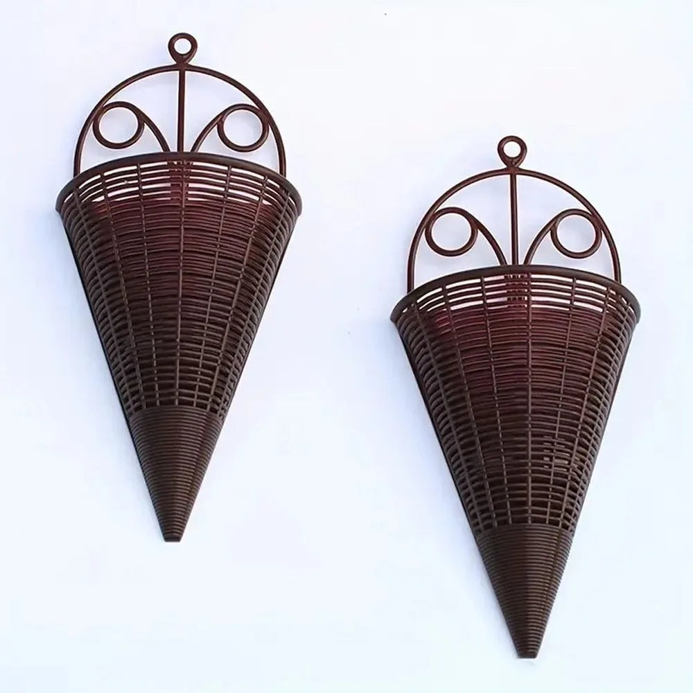 Home Decoration Hanging Flower Basket Plastic Durable Flower Arrangement Container Fan-shaped Pattern Art Rattan Wall Hanging