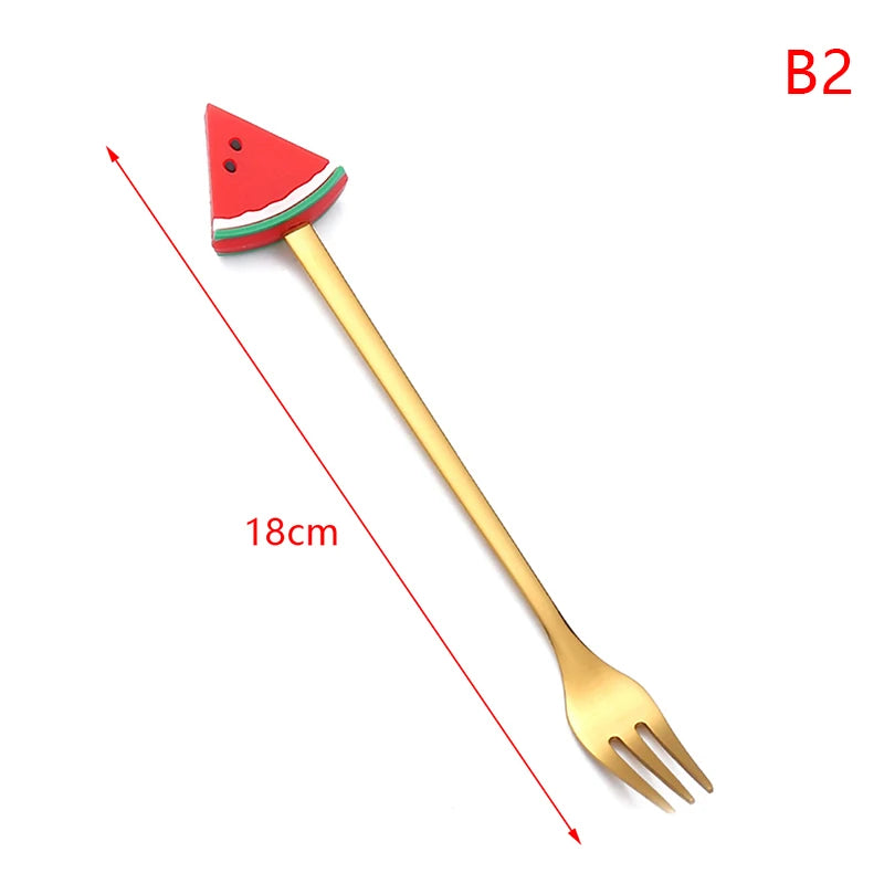 Cartoon Small Spoon Stainless Steel Fork Cartoon Macaron Dessert Spoons Fruit Kids Set Kitchen Accessories