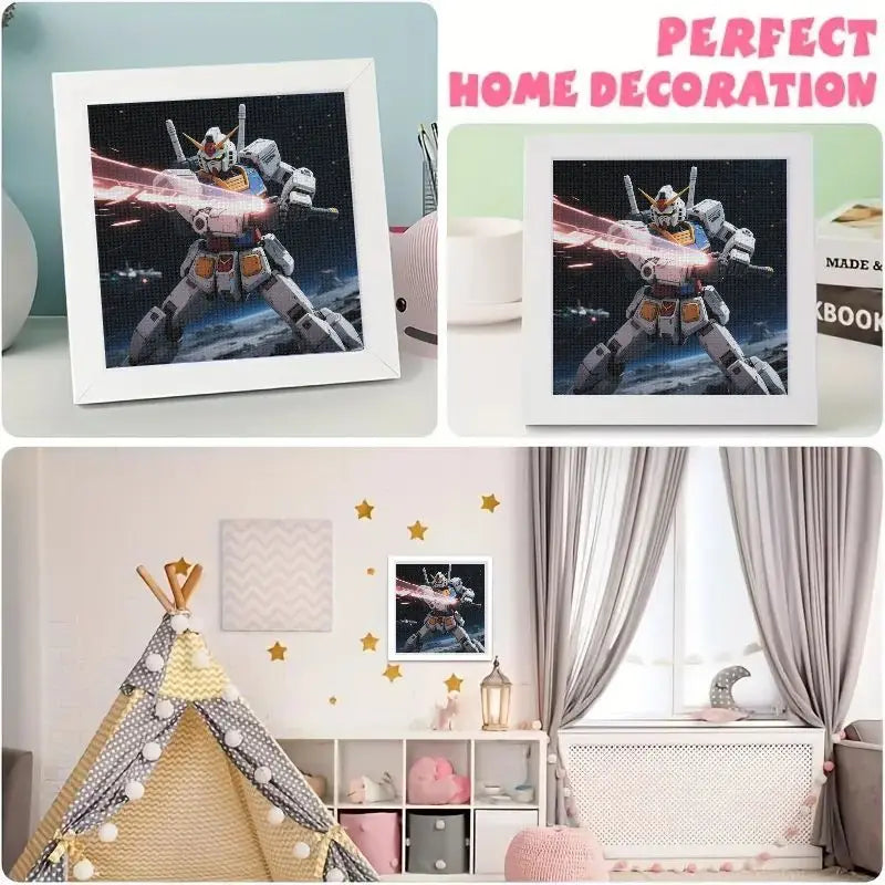 1PC 5D Diamond Painting Kit, Gundam RX-78-2 Mobile Suit Mecha Robot Anime Art Full Drill DIY Diamond Picture for Wall Decor, Spa