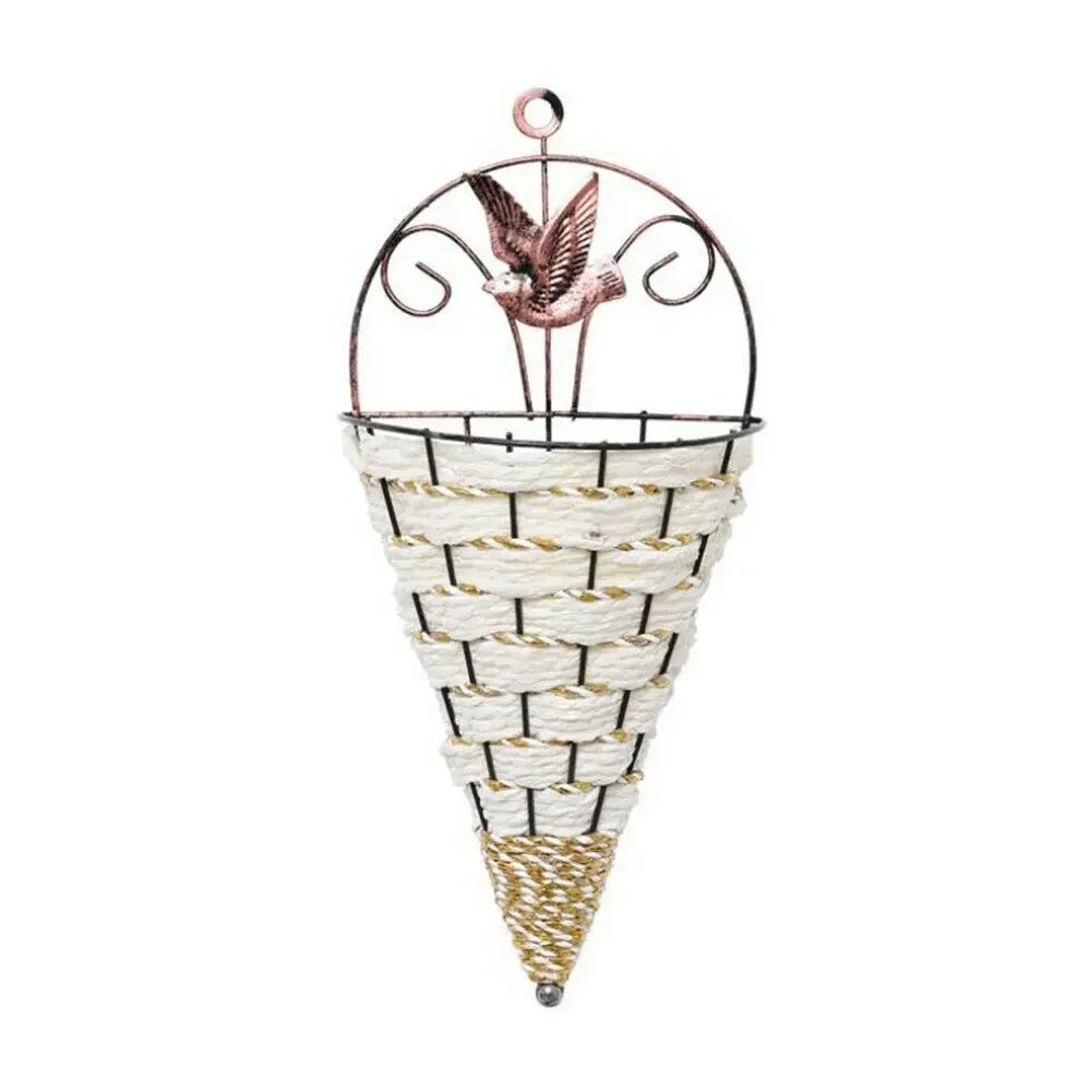 Natural Rattan Wall Planter Hanging Flower Pot Hanger Flower Basket Vase BoxMetal Plant Hang Baskets Home Garden Wall Decoration