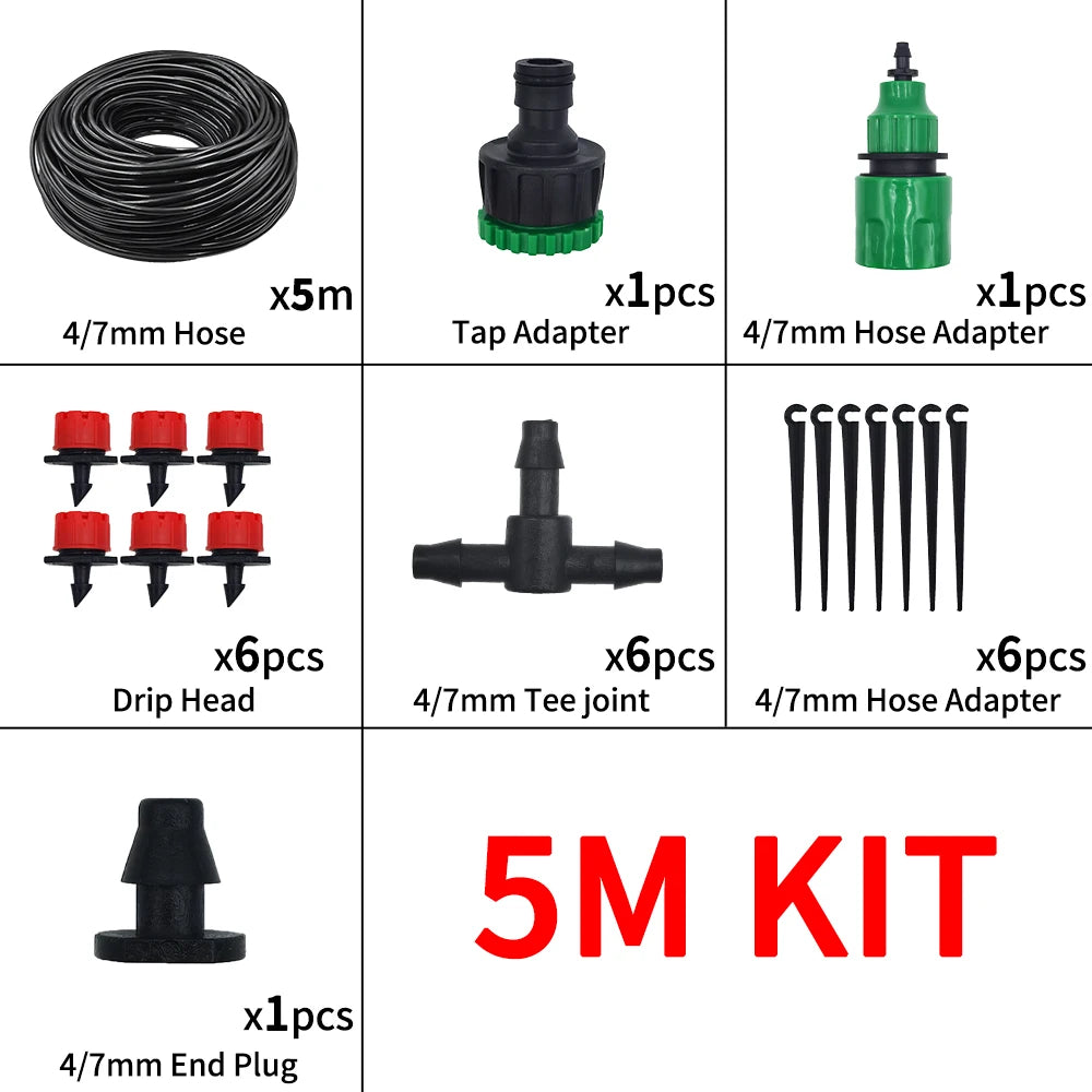 Micro Drip Irrigation System Portable 20M Automatic Watering with Adjustable Drippers Misting Watering Kits Garden Hose