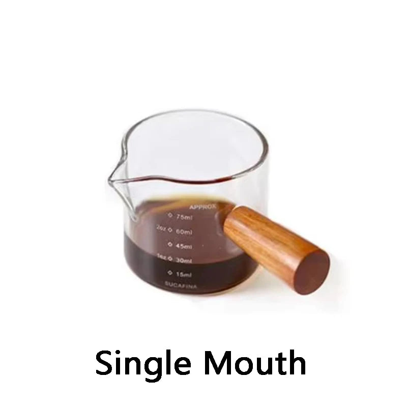 75ML Wooden Handle With Scale Glass Coffee Measuring Cup espresso Milk Latte Transparent Kitchen Coffee Accessories Barista Tool