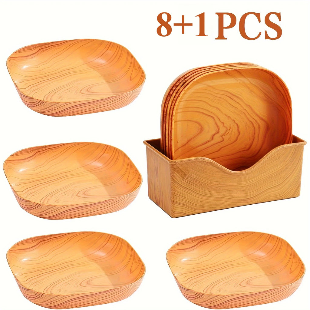 8+1pcs creative wood grain small plate set, add a touch of nature to your table, suitable for home kitchen and outdoor use