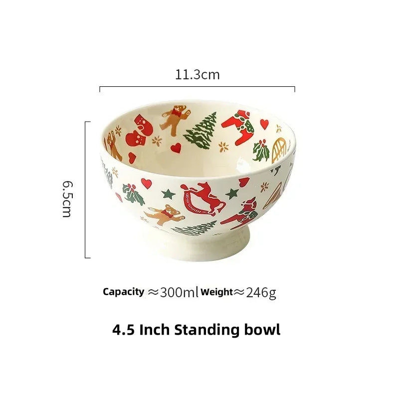 Christmas Ceramic Tableware Retro Bowls Plates Water Cup Breakfast Dessert Noodle Bowls Coffee Milk Cup Microwaveable Xmas Gift