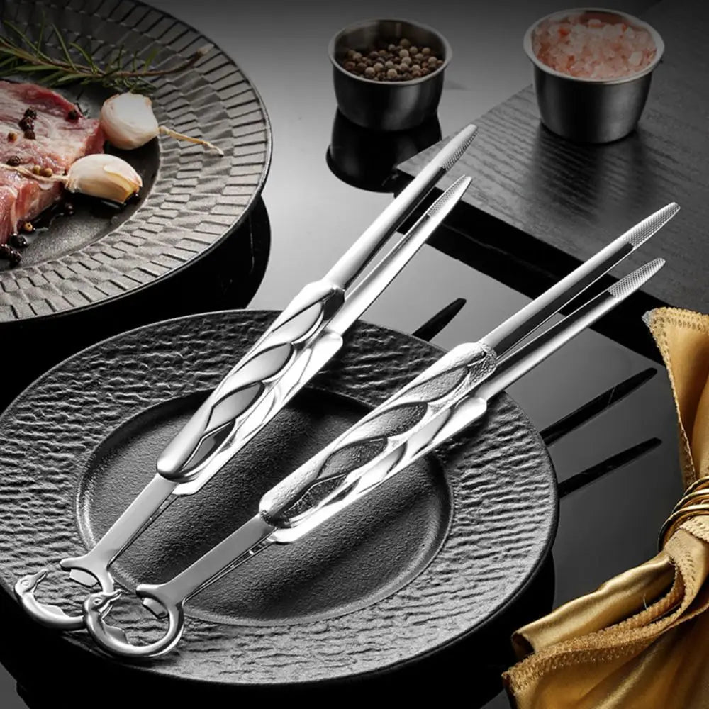 BBQ Tools Crane Shape Kitchen Food Tongs Anti-slip Tipped 304 Stainless Steel Barbecue Clip Extended Meat Clamp Hotel