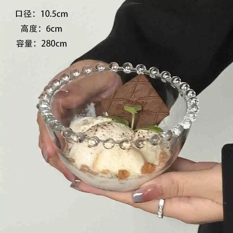 Beaded Edge Glass Bowl Dessert Ice Cream Bowls Home Fruit Salad Bowl Saucer Oatmeal Yogurt Bowl Tableware